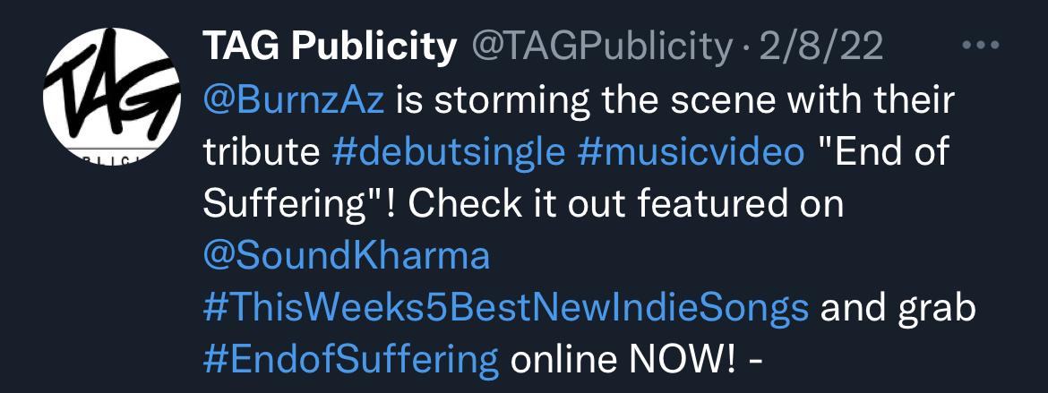 screenshot of tweet by TAG publicity