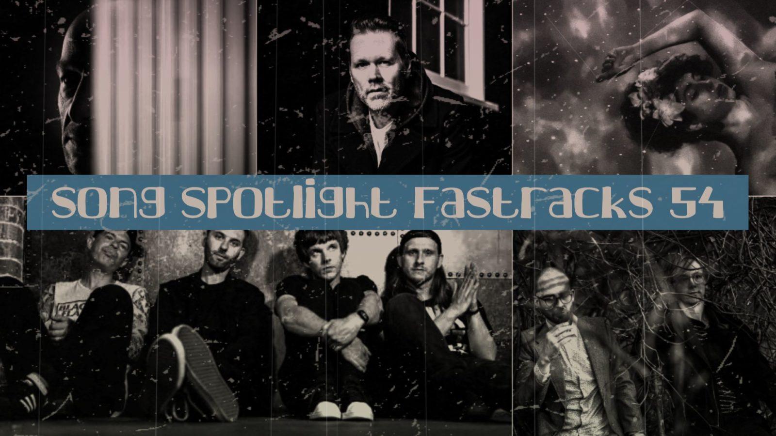 collage of 5 musicians headshots with light blue text overlay that reads "song spotlight episode 54