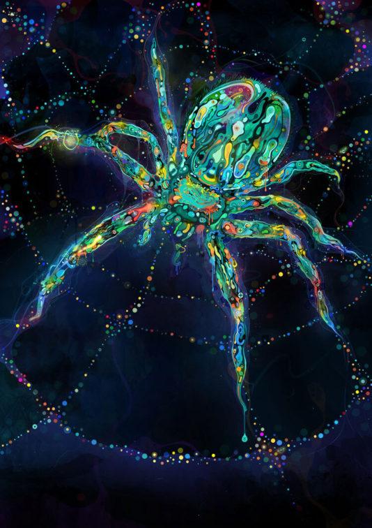 artist rendering of a spider floating in space
