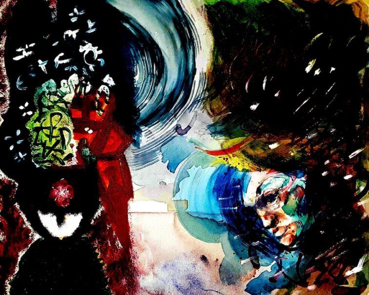 paint colors swirled together on a canvas