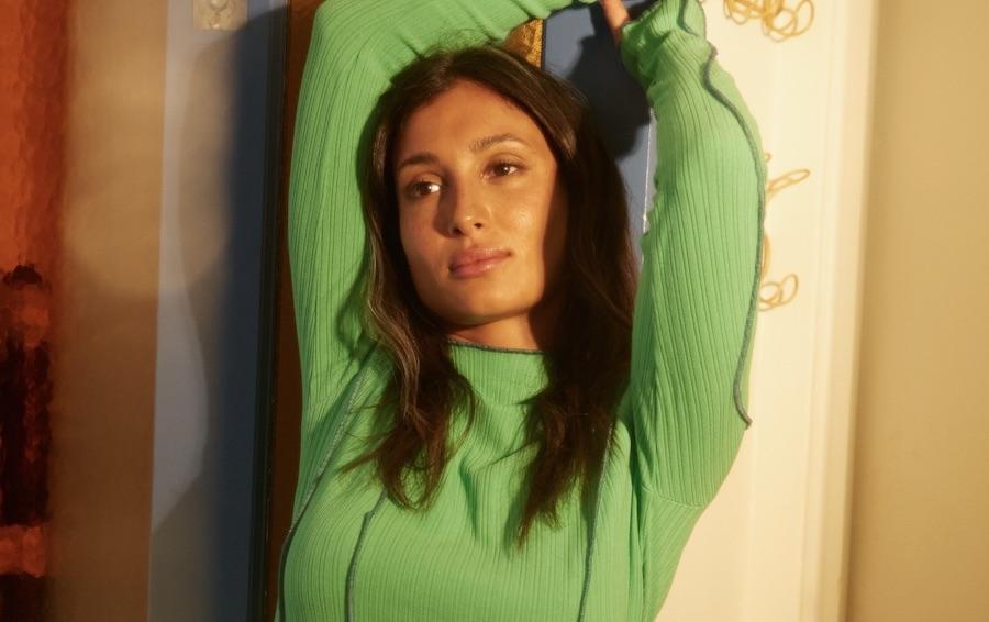 woman in a green dress
